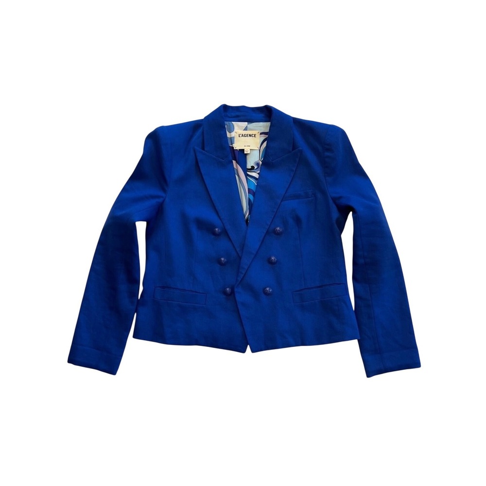 L'AGENCE Cobalt Blue Luxury Modern Contemporary Linen Blend Blazer Size 10